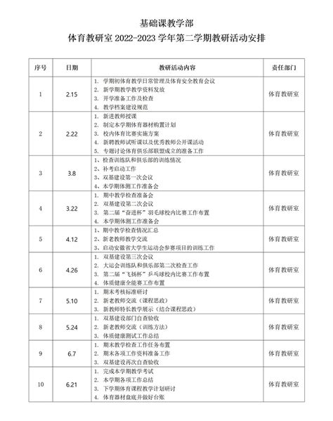 小学体育活动内容安排